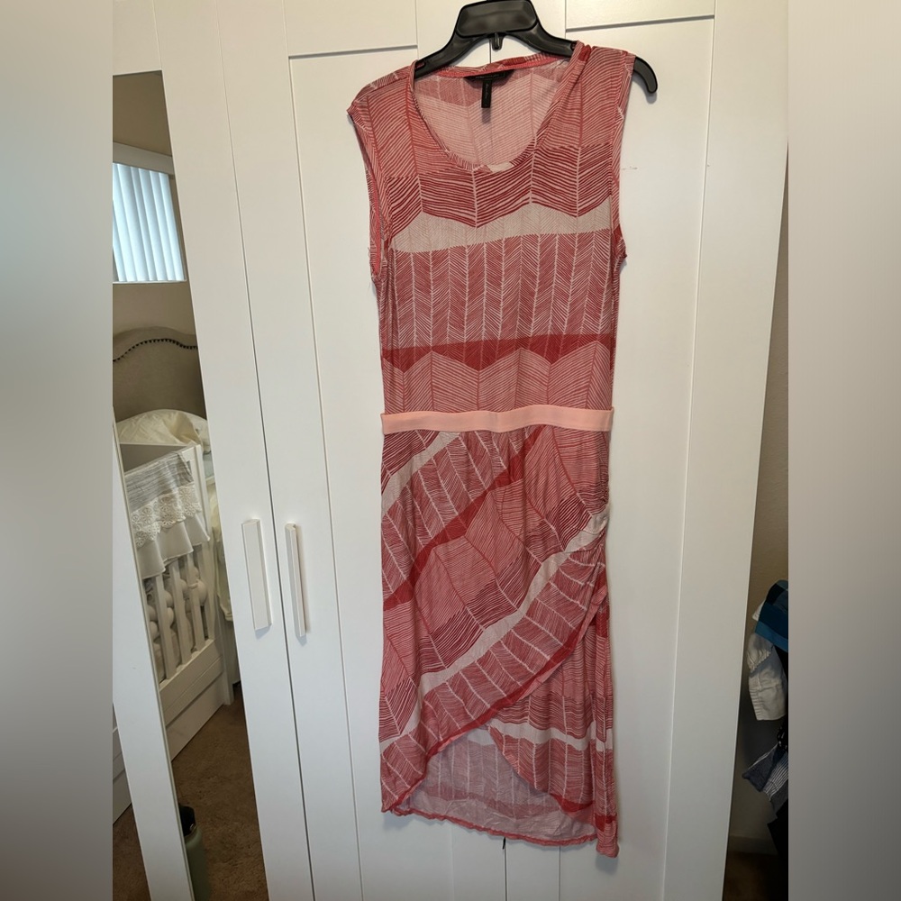 BCBG Maxazria Red and White Sleeveless Dress midi length , high and low in L
